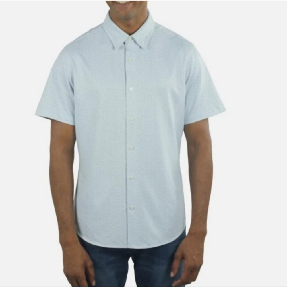 NWOT Jachs New York Men's L Short Sleeve Button-Up Shirt Blue Geometric